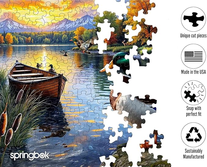 Springbok Mallard Morning Glow 1000 Piece Jigsaw Puzzle for Adults - Duck by the Lake - Unique Cut Pieces - Made in USA