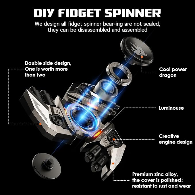 Upgrade Fidget Spinners, Fidget Toys Adults, Stress Anxiety ADHD Relief Figets Toy for Kids/Teens, Cool Metal Finger Hand Spinner Toy with Double Side Design