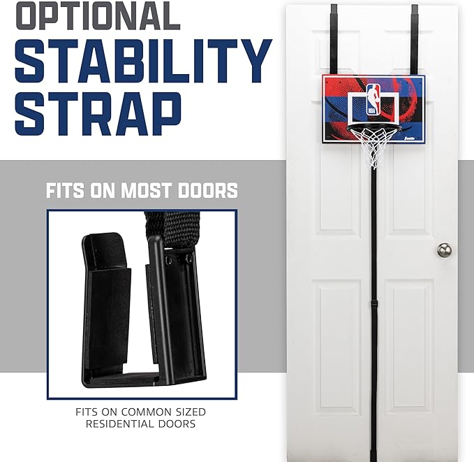 Franklin Sports NBA Grow-with-Me Kids Mini Basketball Hoop Set - Over the Door Indoor Hoop for Kids - Includes (1) Adjustable Height Basket, (1) Mini Youth Basketball + Air Pump - Ages 3+