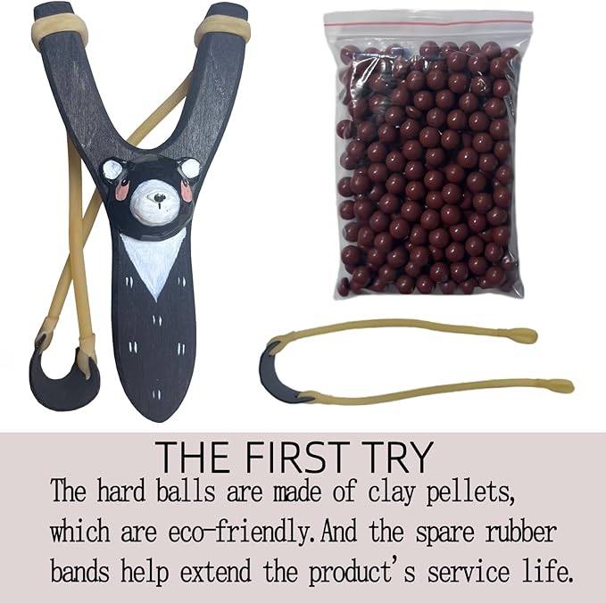 LINJAY Handmade Solid Wood Slingshot with Custom Engraving, Includes Clay Balls & Pompoms - Target Shooting & Outdoor Activity Toy for Kids & Adults, Ideal Children's Gift