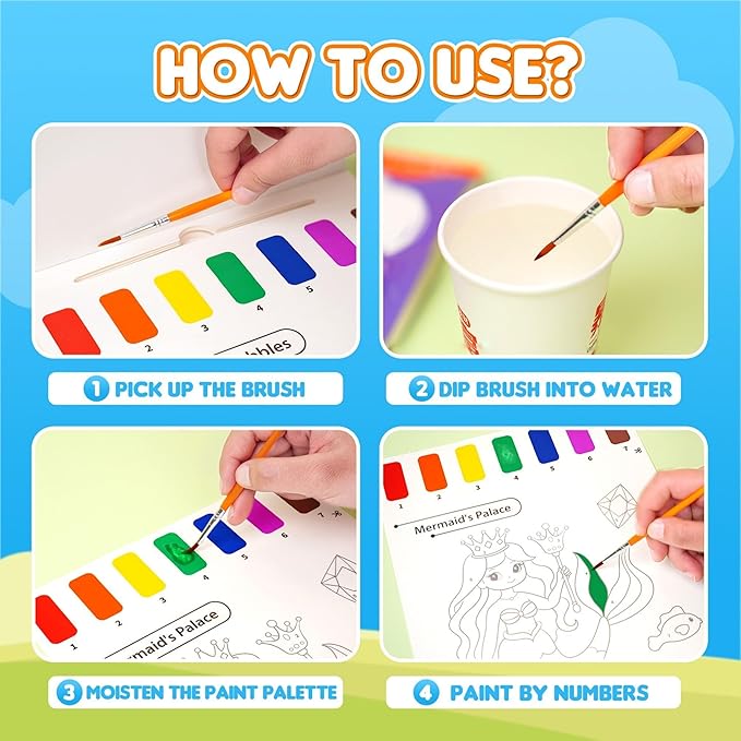 YPLUS Paint with Water Books for Toddlers, Watercolor Painting Paper, Gift for Kids Ages 1-3, 2-4, 4-6, Art Craft Gift for Drawing with Brush - Sea