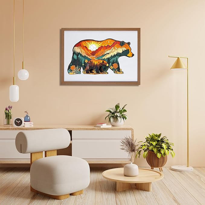 Wooden Puzzles for Adults - Forest Bears Wooden Jigsaw Puzzle - Unique Animal Shaped Wood Puzzles Adult - Christmas Birthday Gifts for Adults/Friends/Family - 80pcs 9.7 * 5.2in