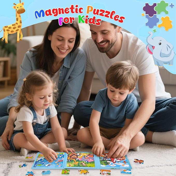 LovesTown Magnetic Puzzles Book Animal Educational Learning Toys Travel Game for Toddlers Boys and Girls Road Trip Activities