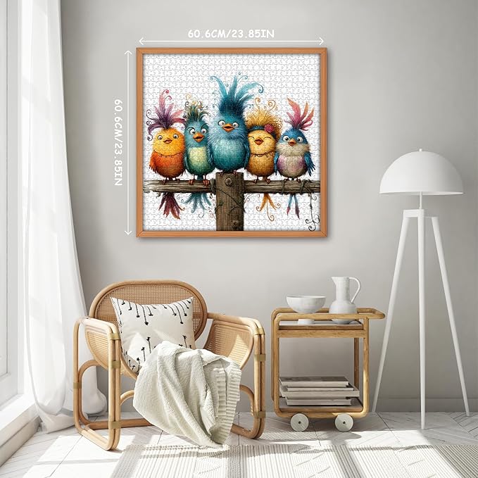 PICKFORU Funny Bird Puzzles for Adults 1000 Piece，Cute Cartoon Bird Art Puzzles for Adults, Colorful Challenging Jigsaw Puzzles with Animals