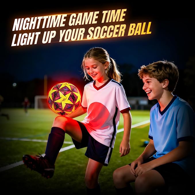 Light Up Soccer Ball Glow in The Dark Size 3/4/ 5 Indoor&Outdoor Sports Gifts Birthday Ideas for 3-15+ Boys, Girls, Teens with Pre-Installed Batteries & Pump