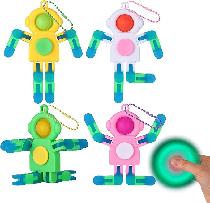 4Pcs Robot Pop Transformable Fidget Spinners - deformable Fidget Spinner Bulk,Fidget Spinner Keychain,Easter Stocking Stuffers Party Favors Gifts,Sensory Fidget Toys for Autism ADHD Stress Relief