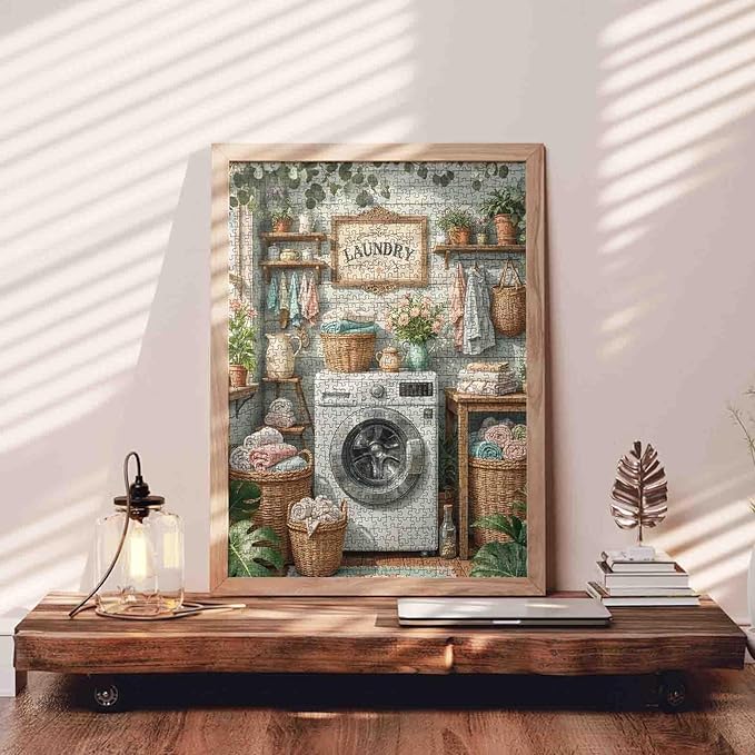 Mother's Day Puzzles 1000 Pieces for Adults, Laundry Room Scene Puzzle for Challenging Family Activity Games DIY Puzzle for Home Wall Decor Gifts - 19.7 x 27.6 Inches