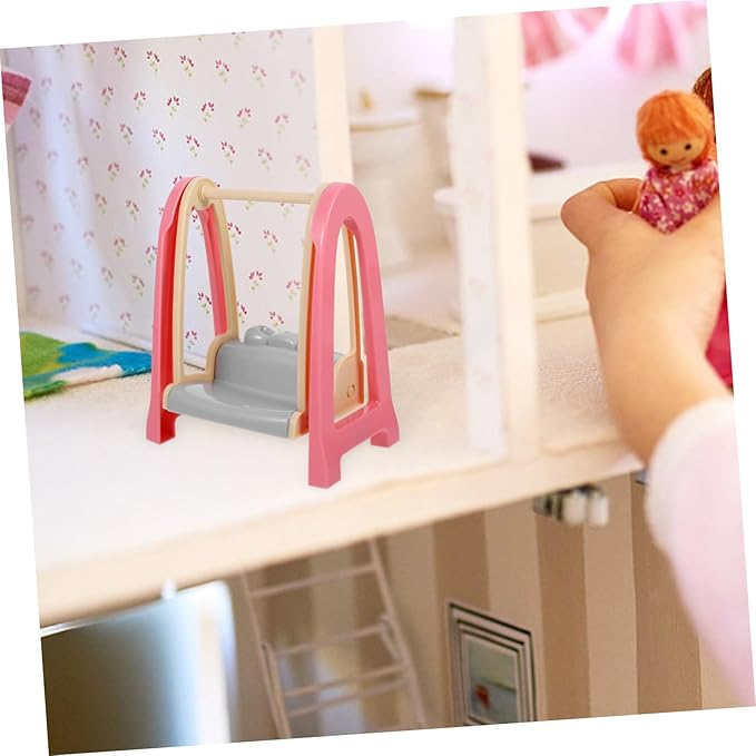 HANABASS Doll House Accessories Miniature Slide Swing and Wooden Horse Playground Set for Dollhouse Decor and Kids Imaginative Play