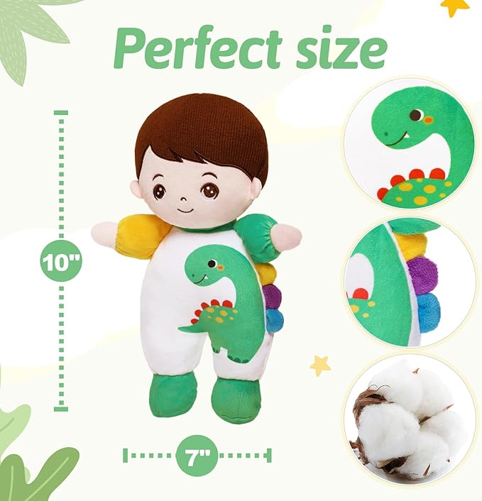 OUOZZZ Soft Boy Baby Doll 10" - First Birthday Toys for 1 Year Old Boy, Ideal 1 Year Old Boy Gifts & Baby Boy Gifts, Snuggle Buddy for Infants Dinosaur Toy