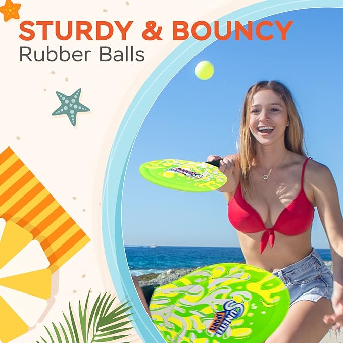 Sunlite Sports Beach Paddle Game Set, 2 Paddles and 2 Balls, Perfect for Backyard Fun or Outdoor or Beach or Lawn, Green