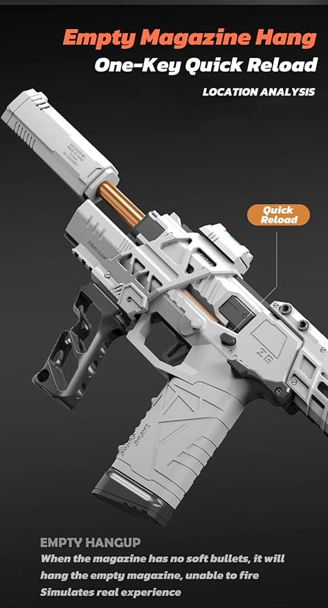 Gecko 3.0+ Spring Soft Bullet Toy Blaster, Long Range Up to 82 Feet, Indoor/Outdoor Sport Toy, Ages 15 & Up (White)