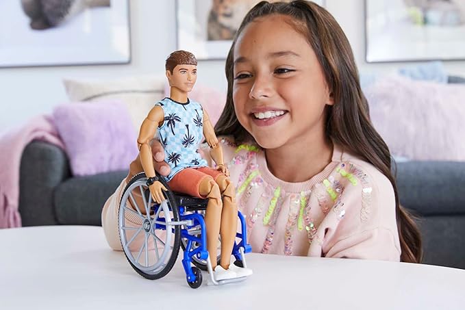 Barbie Ken Doll with Wheelchair & Ramp, Kids Toys, Fashionistas, Brunette with Beachy Tee and Orange Shorts, Clothes and Accessories