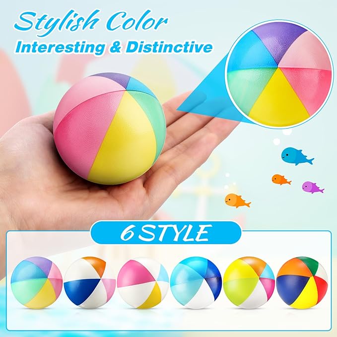 Jerify 24 Pcs Mini Beach Stress Balls 2.5 Inch Foam PU Relief Stress Mini Rainbow Blow up Beach Balls Toys for Girls Boys Birthday Hawaiian Party Favors Summer Pool Games (Fresh Color)