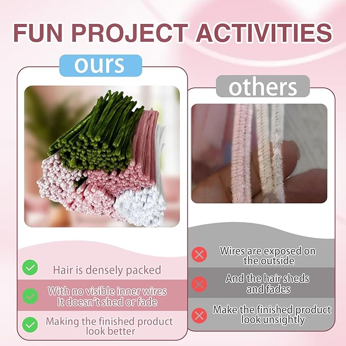 922 Pcs Pipe Cleaners Craft for Flowers, 5 Assorted Colors Pipe Cleaners Bulk for Arts and Crafts Supplies, Pastel Chenille Stems for DIY Art Making Kits, Bulk Fuzzy Gardening Tape Ribbon