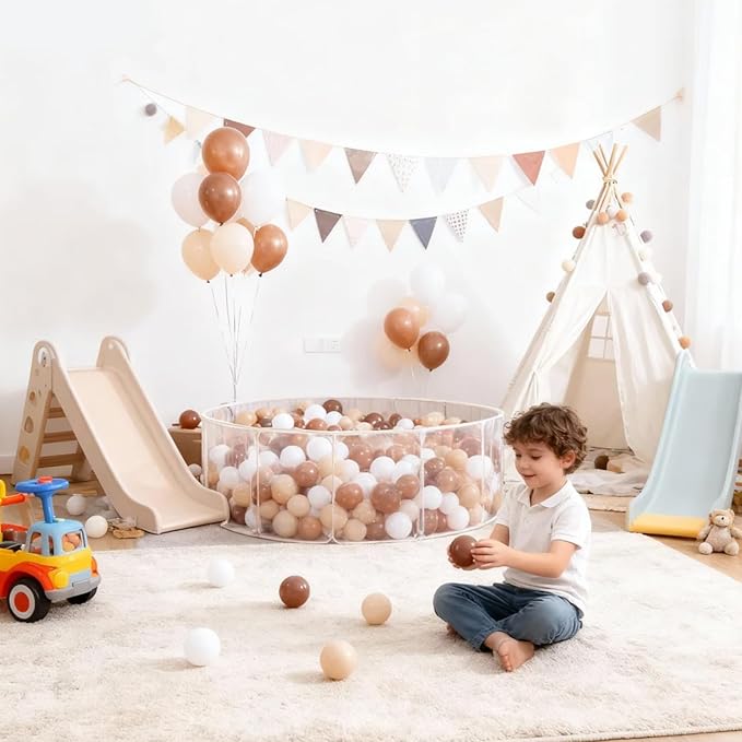 GOGOSO Ball Pit Balls for Toddler, Baby Plastic Playballs Kids Soft Pastel Pelotas Non-Toxic BPA-Free,Beige+Gold+White,100 Balls