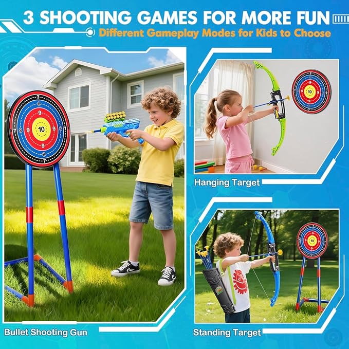 2 Pack Bow and Arrow Toy for 5 6 7 8 9 10+ Year Old Boys, Ideal Gift for Kids, Indoor Outdoor Shooting Game Toy for Ages 4-8 8-12, LED Light Up Archery Set with 12 Suction Cup Arrows