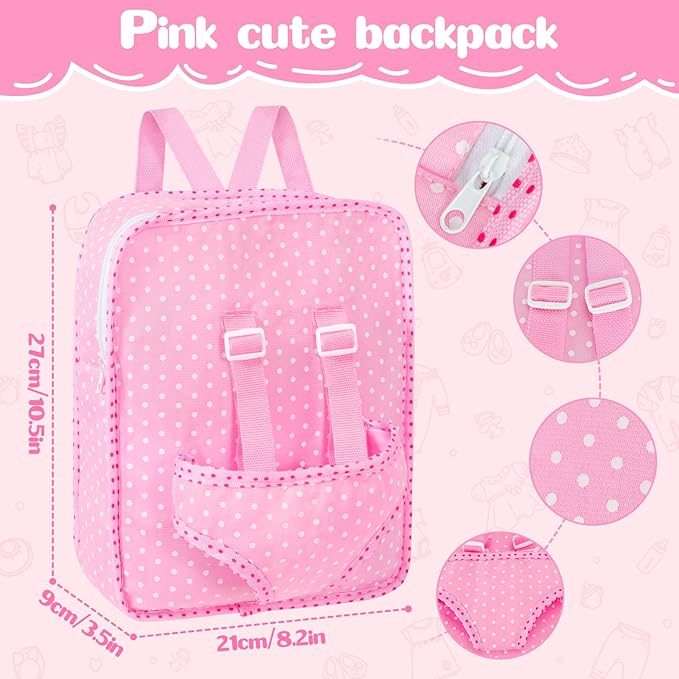 Mastom 12'' Baby Doll Playset with 4 Outfits Backpack, 12 Inch Realistic Baby Dolls with Clothes Backpack and 2 Bottles Bib Quilt Nipple Socks, Pretend Play Baby Doll Gift for Toddlers Girls Age 3+