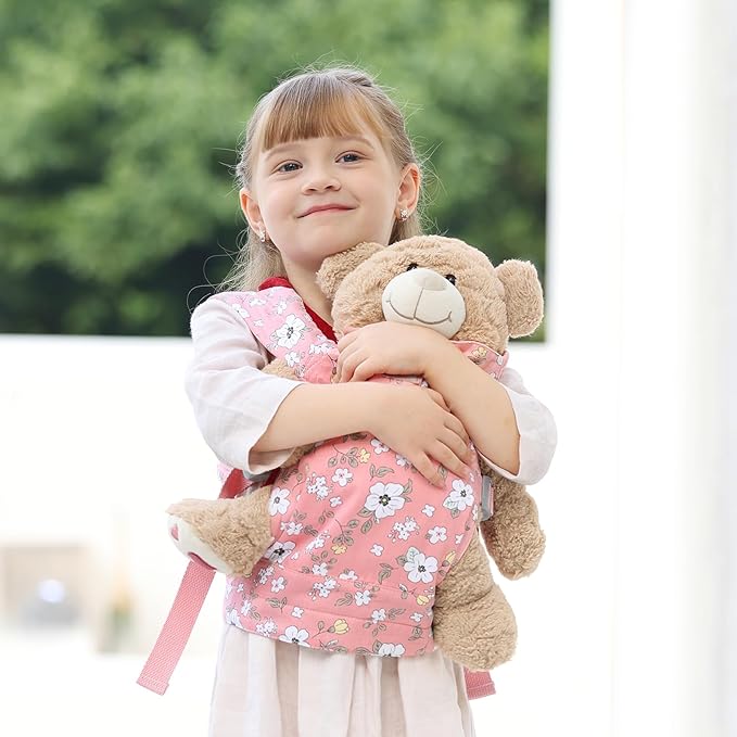 GAGAKU Baby Doll Carrier, Doll Carrier for Little Girls, Toy Baby Carrier for Dolls Kids, Baby Doll Carrier for Toddlers, Reborn Baby Doll Accessories - Pink - Anemone Flowers