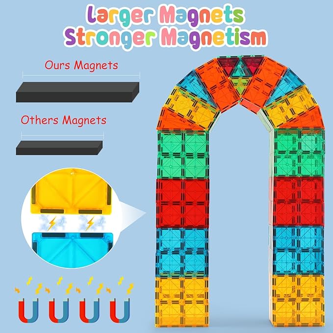 Magnetic Building Tiles for Kids,64 PCS Educational Magnetic Stacking Blocks for Boys Girls, Magnets Construction Toys,Stem Preschool Kindergarten Learning Toys