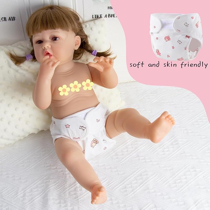 Reborn Baby Doll Clothes with Bassinet and Reusable Diaper Accessories 10-Piece Set fit 17-22 Inch Baby Dolls Girl, Pink Newborn Dolls Girl Outfits Cute Elephant Patterns Design