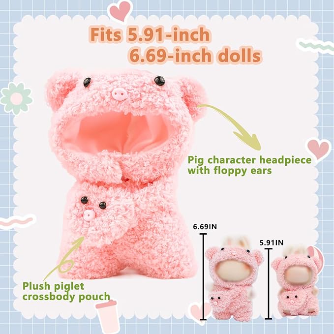 Clothes for labubu 17cm Accessories Suit Cute Clothes for Doll Dress up Animal Style Outfits (NO Doll) (Pig)