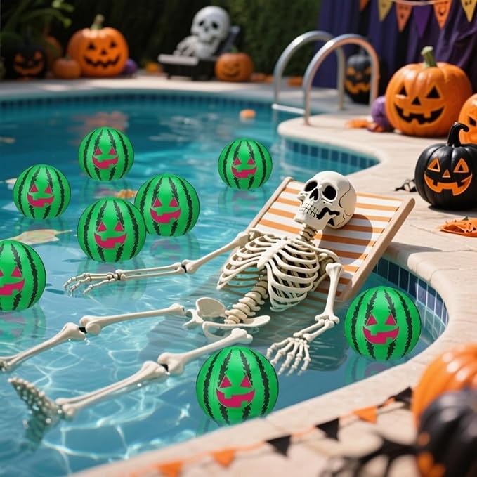 12 Pcs Watermelon Beach Balls Bulk with Jack O Lantern Face 7.87 Inch Inflatable Watermelon Swimming Pool Balls Summer Frights Decor for Summer Swimming Pool Water Games Party Favors
