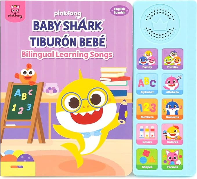 Baby Shark Bilingual Sound Book for Toddlers 1–3 | 10 Buttons, 5 English & 5 Spanish Songs Interactive Learning Toy by Pinkfong