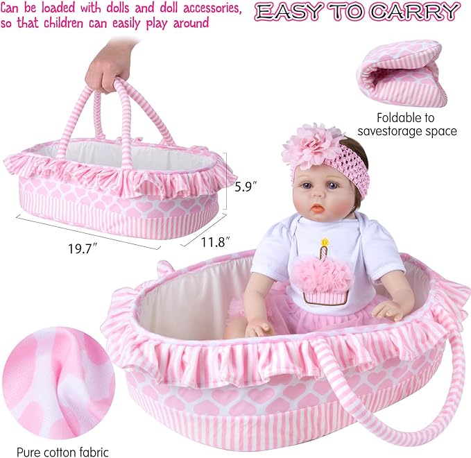 Reborn Baby Doll Clothes 11pcs Pink Dress for 17-22 Inch Reborn Dolls Baby Girl Clothes Diaper Soft Bed Accessories