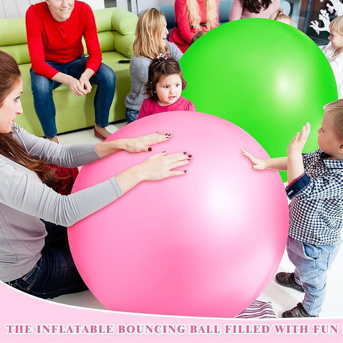 Jenaai 2 Pcs 30 Inch Large Bouncy Balls Giant Inflatable Rubber Kickballs Big Outdoor Exercise Jumping Hopping Ball for Outdoor Activity Sports Party Decor(Pink, Green)
