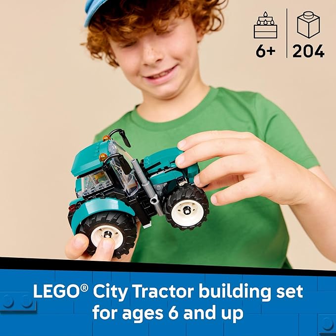 LEGO City Tractor Building Toy for Kids - Pretend Play Farm Vehicle for Boys & Girls, Ages 7+ - Tractor Toy W/Farmer Minifigure - Gift Idea for Birthdays - 60498