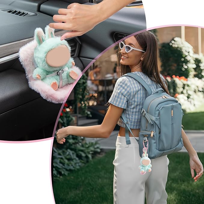 Doll Car Seat Compatible with Bubudoll, Small Seat for 10-17cm Blind Box Toys, Including Air Vent Clip, Desktop Stand, Adjustable Safety Strap, Airflow-Friendly Design, Ideal Car Decor Gifts(Pink)