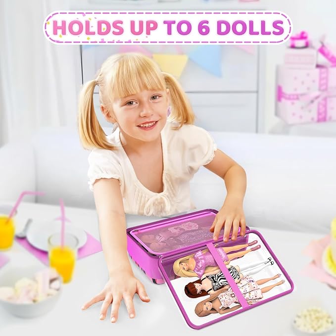 Stylish Travel Case for 12 Inch Fashion Dolls - Storage Solution with Pockets for Doll Accessories - Best for On-The-Go Travel (5-Transparent)