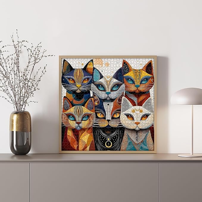 Cat Puzzles for Adults 1000 Pieces, PICKFORU Abstract Cat Jigsaw Puzzle, Animal Funny Kitty Challenge Puzzle Kitten