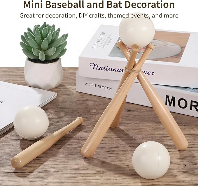48 PCS Mini Baseball Bats Mini Foam Sports Balls, 7.9 in Small Wooden Baseball Bats, 2 in Foam Baseball Balls, DIY Paintable Wood Bat for Baseball Party Supplies Sports Theme Decoration (48PCS)