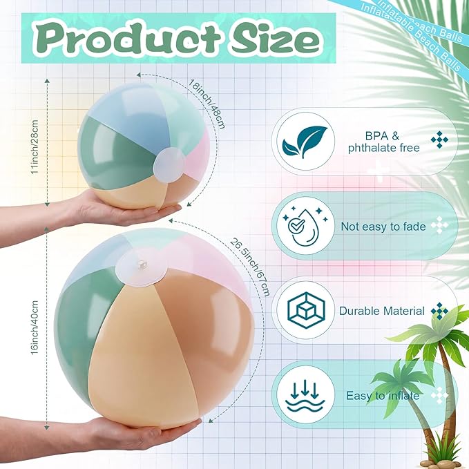 5 Pcs Inflatable Beach Balls 24 & 16 Inch Pastel PVC Large Beach Balls Bulk Blow up Pool Water Game Toy for Kid Adult Birthday Luau Summer Pool Party Favors Decorations(Morandi)