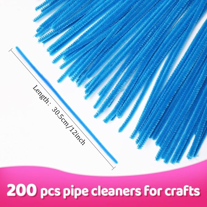 Praisebank Dark Blue Pipe Cleaners for Crafts, 200pcs, Chenille Stems for DIY Projecets, Arts & Crafts Supplies for Festival Party Decorations