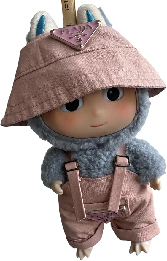 Clothes for 6.7" / 17cm Doll – Premium LABUBU Pink Overalls Outfit with Miniature Accessories (Doll Not Included)