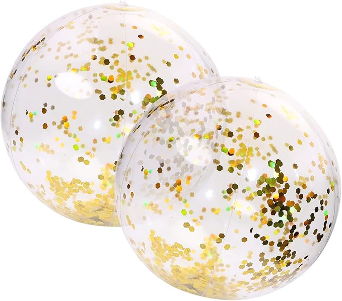 PENTA ANGEL Glitter Beach Ball 2PCS Inflatable Floatable Confetti Swimming Pool Party Ball Clear Sand Sport Ball for Outdoor Summer Beach Pool Water Play Party Favor