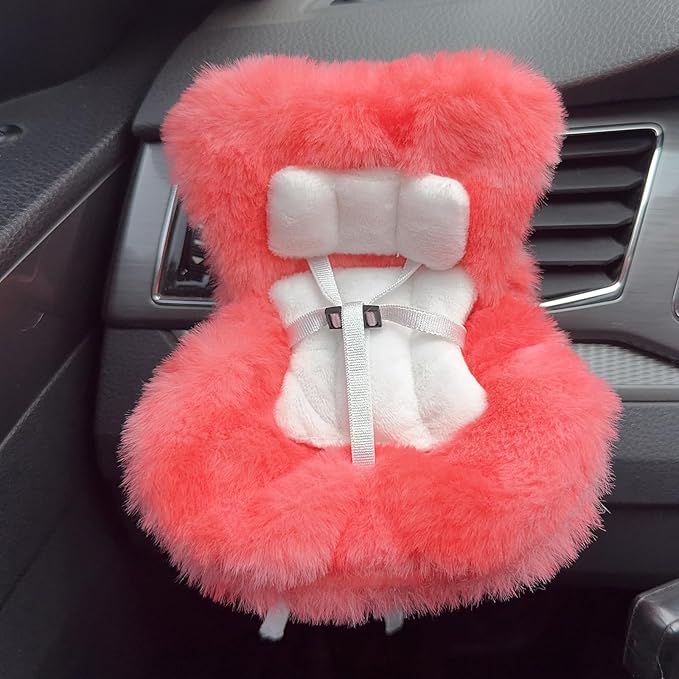 Doll Car Seat for 3–8 inch Figures, Fits Character Plushes, Blind Box Dolls & Vinyl Collectibles, Includes Air Vent Clip & Desktop Stand, Cute Car Ornament for Collectors (Red Ombre)