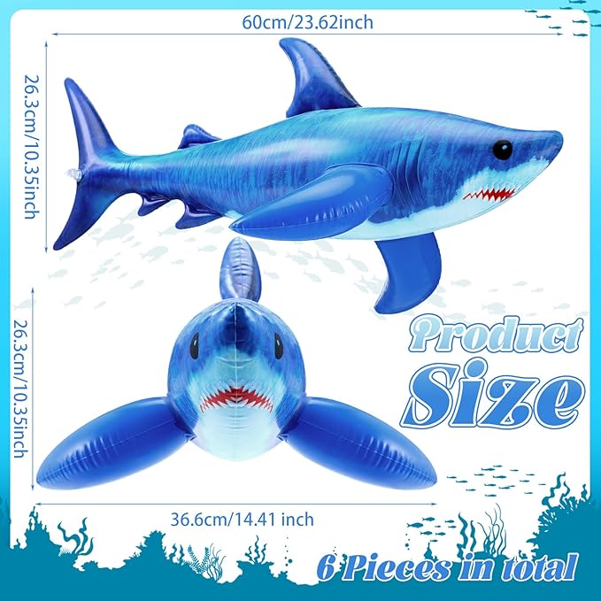 Leyndo 6 Pieces 23.6 Inch Summer Shark Pool Decorations Large Shark Pool Beach Balls Birthday Party Decorations Animal Ornament for Birthday Party Decor Supplies Gift