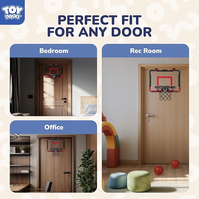 TOY Life Basketball Hoop Over The Door Basketball Hoop Room Office Mini Hoop Basketballs Hoop Indoor Kids Teens Adults Basketball Toy Basketball Goal with 4 Balls
