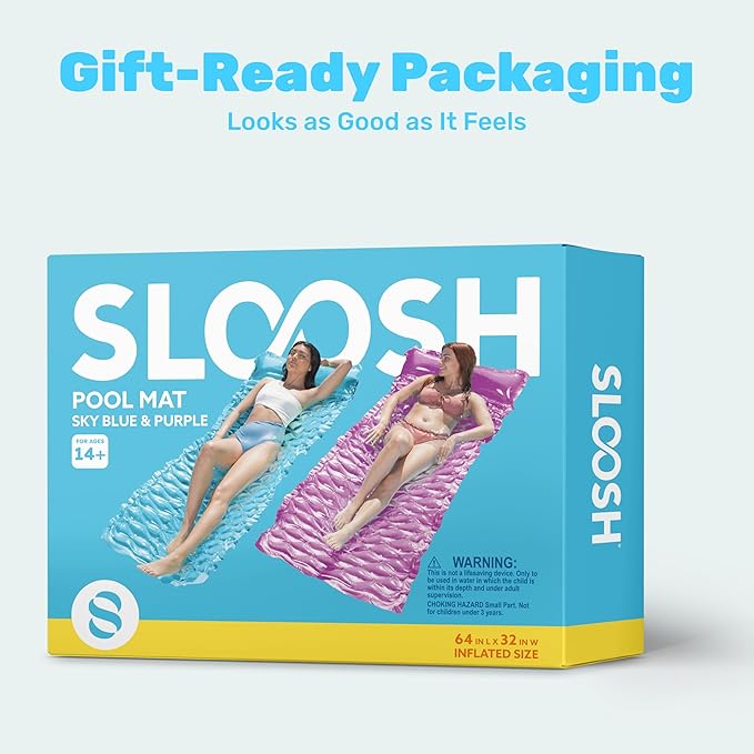 SLOOSH Inflatable Pool Floats Raft,Floating Lounge for Adults,64x32 inch Swimming Mat Pool Mattress with Headrest,2 Pieces Float Air Mat for Summer Water Beach Fun