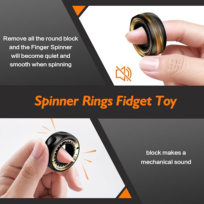 Upgraded Fidget Spinner for Stress Relief Magnetic Fidget Ring Toy with Mechanical Sound Sensory Stress Toys Anxiety EDC Relief Slider Tool Figette for Adults & Teens,Kids,Black