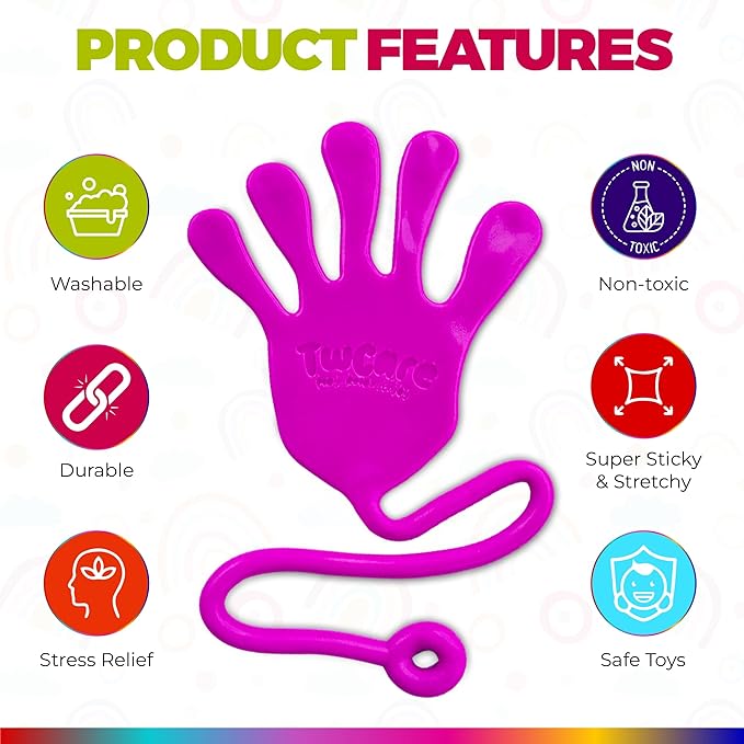 Jumbo Giant Sticky Hands, 13-in Total Length (8 Pack Assorted) Mega Large Fun Stretchy Silly String Toy for Kid Adult, Stress Anxiety ADHD Relief, Party Favors, Birthday Gift, Classroom Prizes