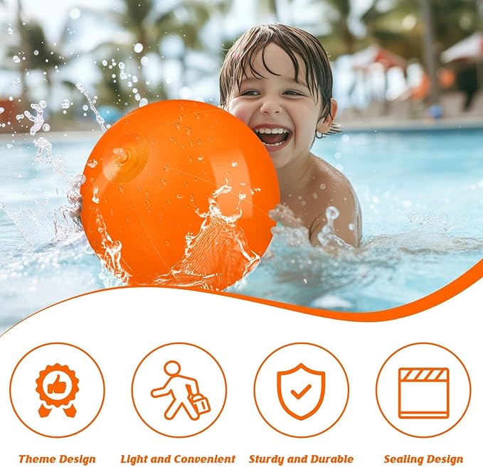 10 Pack Orange Beach Ball - 12Inch Blow Up Beach Ball Party Supplies for Kids, Inflatable Floating Balls for Summer Pool Parties, Outdoor Activities & Birthday Decorations(Orange)