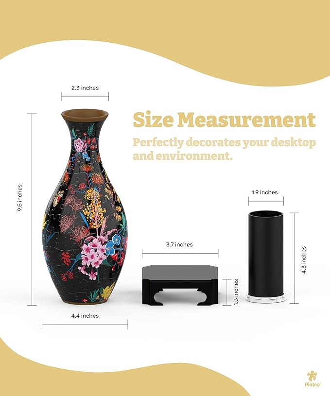 Pintoo 3D Puzzle Vase Unique Flower Vase Made by 160 Curved Plastic Puzzle Pieces House Warming Gift for Flower Arrangements and Home Decoration, for Mom [S1031] (Classic, Elegant Floral Print)