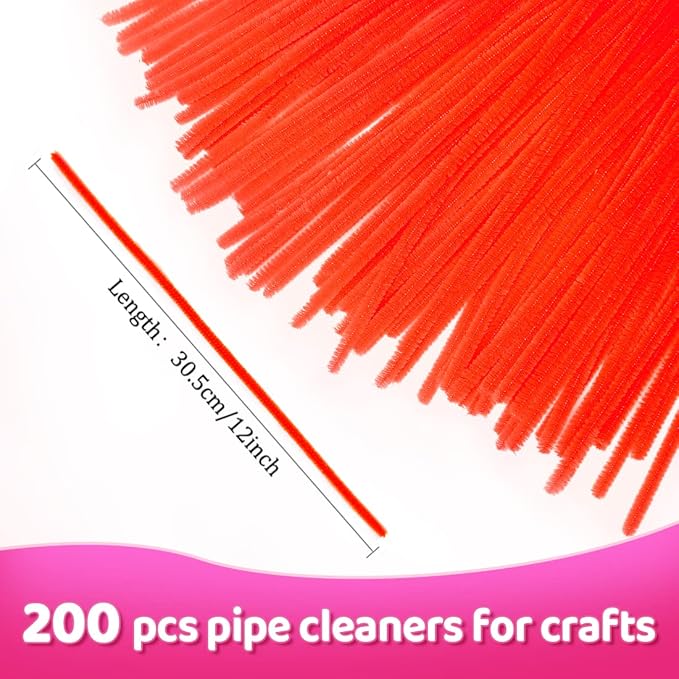 Praisebank Orange Pipe Cleaners for Crafts, 200pcs, Chenille Stems for DIY Projecets, Arts & Crafts Supplies for Festival Party Decorations