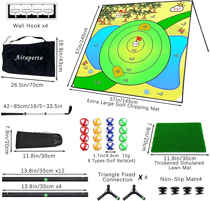 Battle Golf Indoor Chipping Game,57”x57” Portable Chipping Mat,Indoor Outdoor Sticky Golf for Adults and Junior Golfer Training Practise,Friends Family Yard Target Game