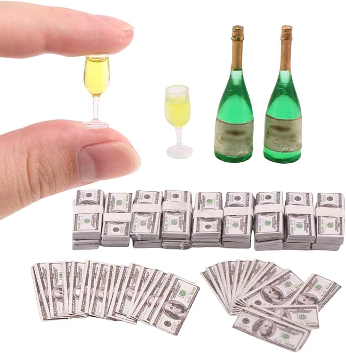 Miniatures Dollhouse 1 12 Scale Accessories 400 Pcs Tiny Money with 1 Set Miniature Champagne Bottles Set Model for Miniature Doll Accessories,Action Figure Props,DIY Craft Projects