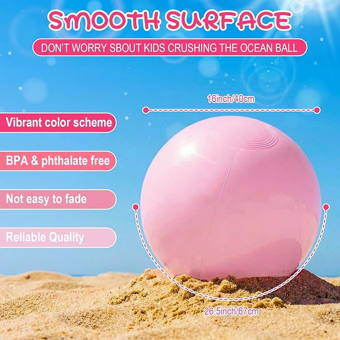 Realspring 24 Pcs Inflatable Beach Balls for Kids Bulk Pastel Solid Color Jumbo Beach Ball Swim Pool Floating Toys Baby Shower Birthday Summer Party Decor(Pink and White,26.5 Inch)